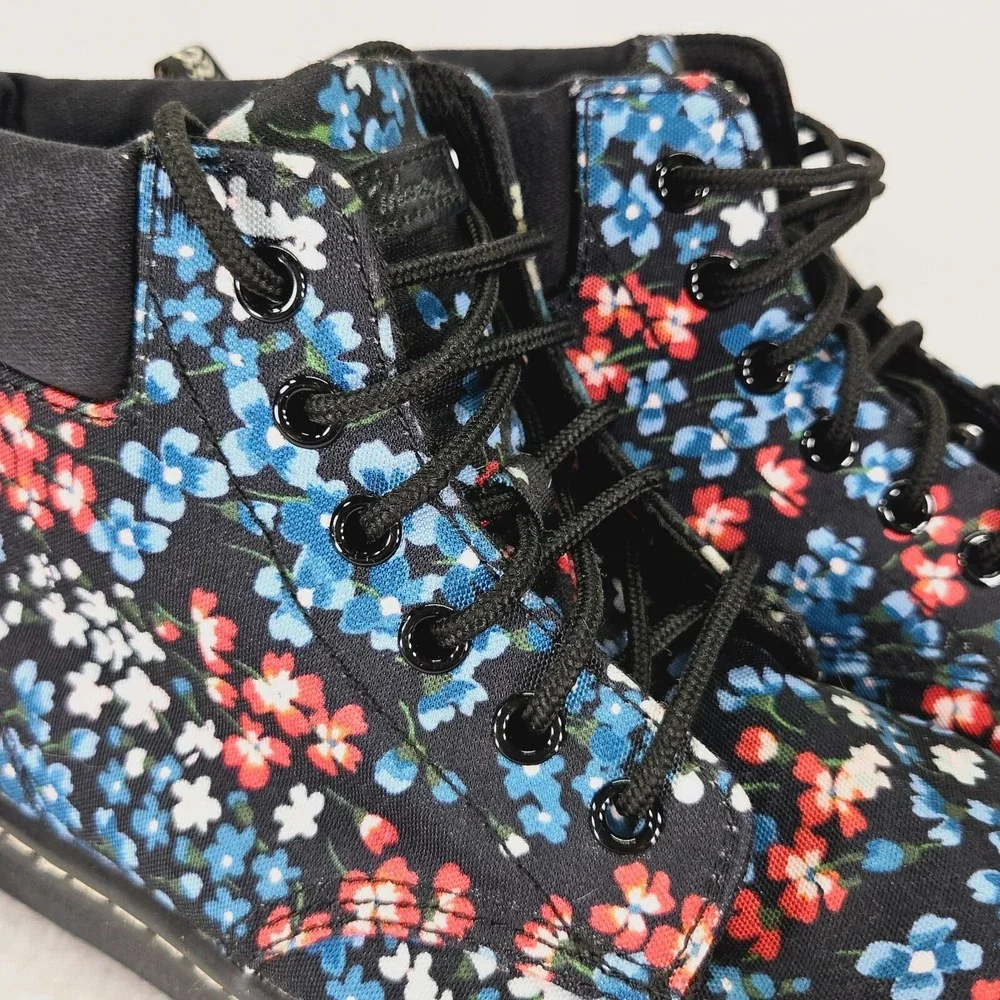 Dr‎ Martens Shoes Womens 7 Maelly Black Floral Canvas Boots Sneakers Air Walk